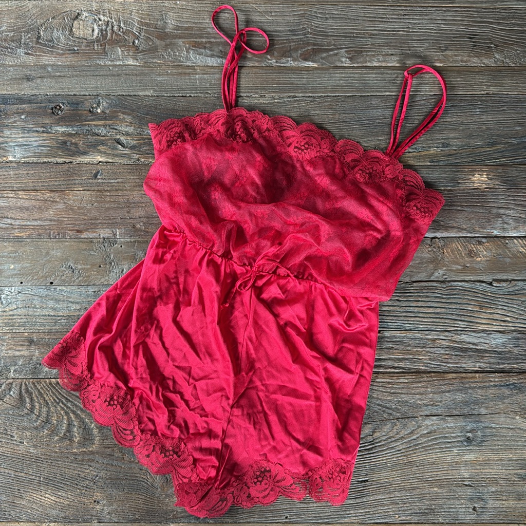 Vintage Lorraine Red Lace Romper Evc Size M